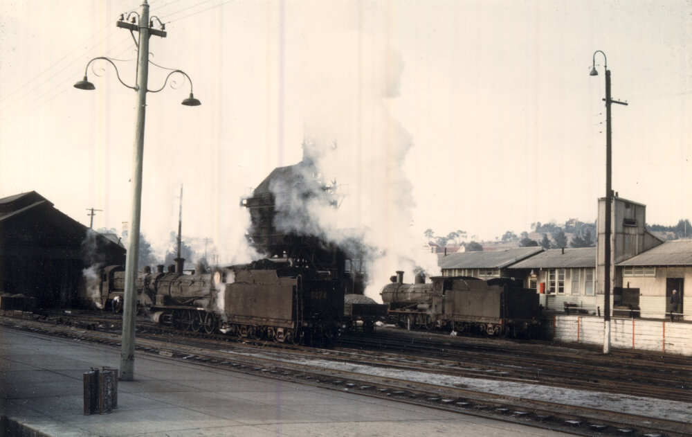 Train engines being fired up, 8 August 1964