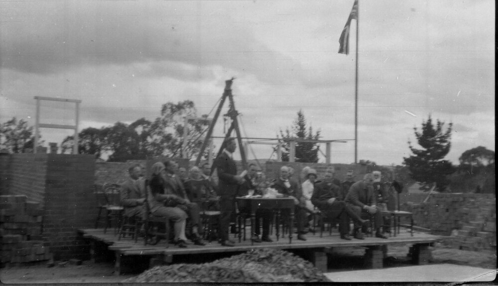 Laying foundation stone at Ben Venue, 1929