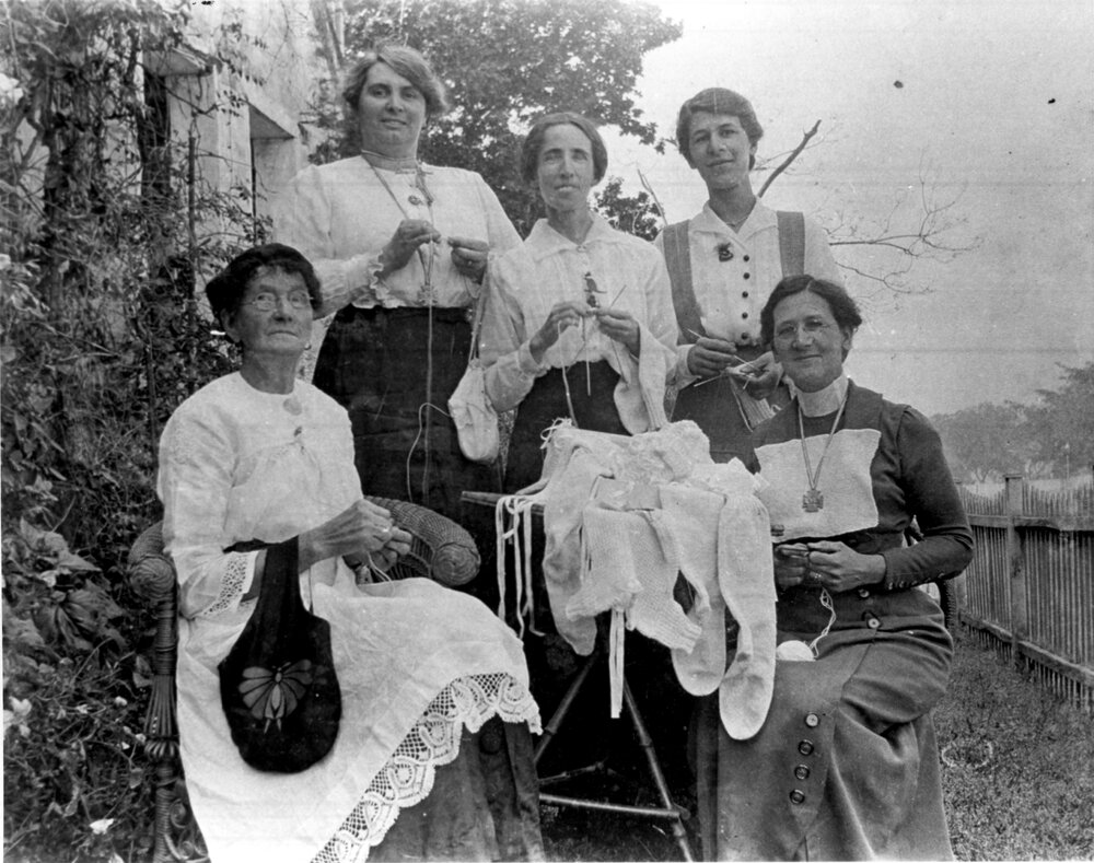 Group of ladies knitting socks during First World War c.1915