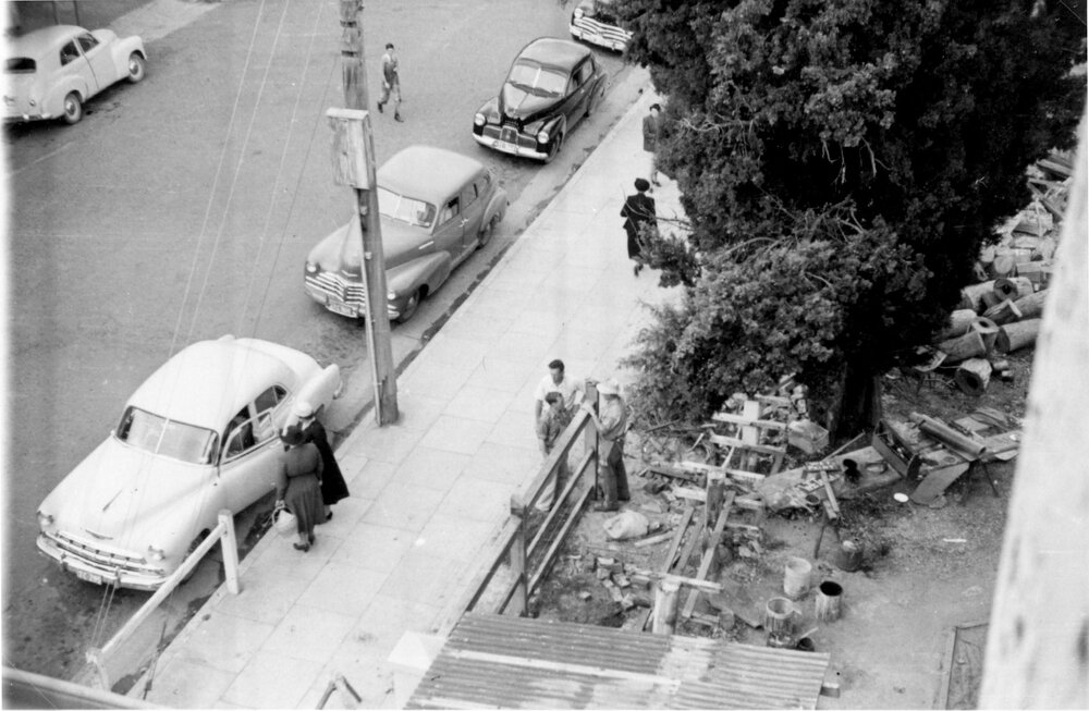 View of footpath in Faulkner Street from Post Office roof, 1950s