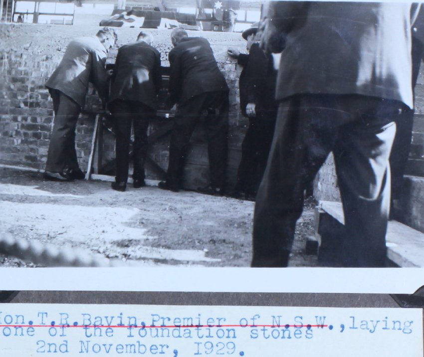 Hon. T.R. Bavin, Premier of N.S.W., laying one of the foundation stones 2nd November, 1929