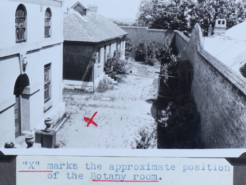 "X" marks the approximate position of the Botany room