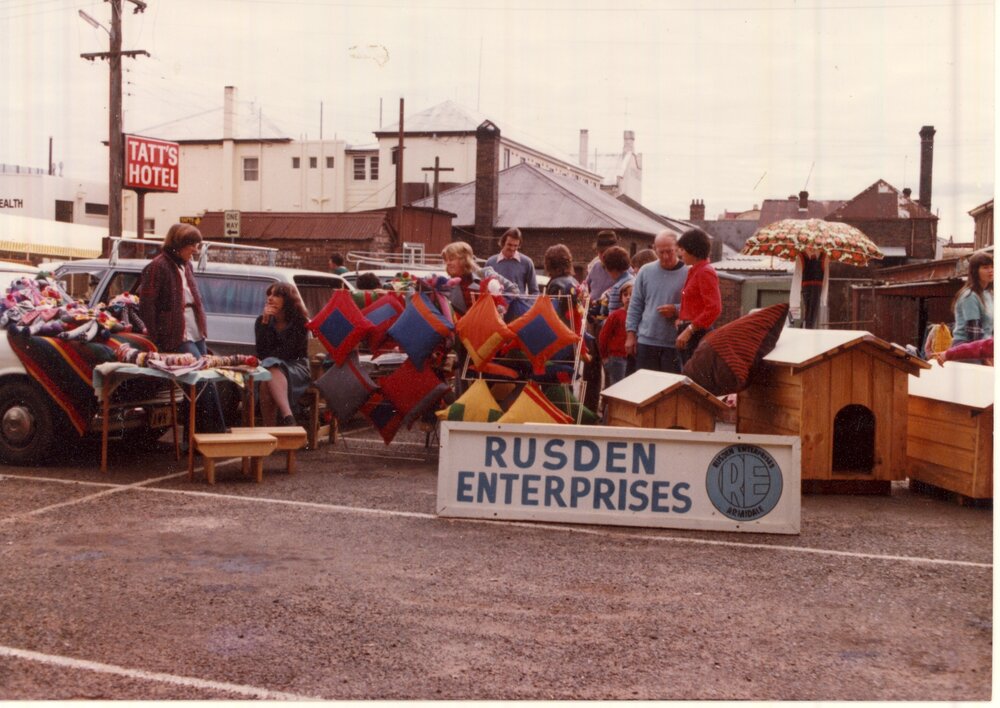 First Armidale Peoples Markets, Rusden Enterprises stall, Cinders Lane, c. 1975