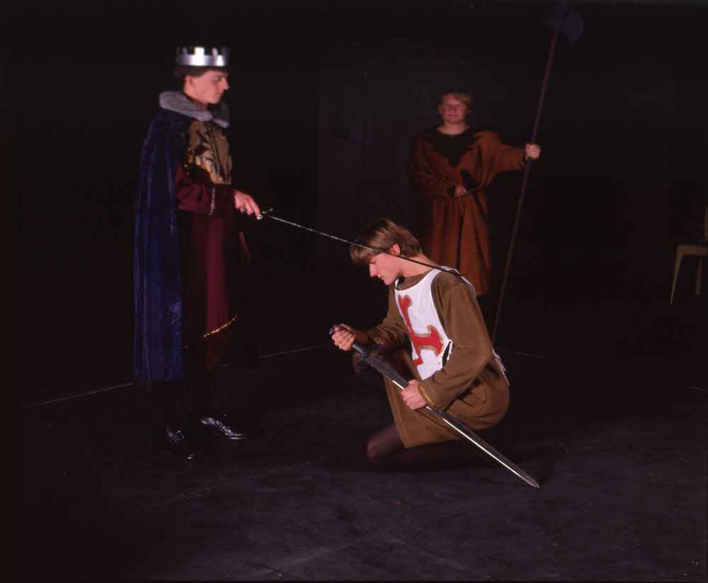 UNE Theatre studies - Drama students - King knighting soldier, 1992