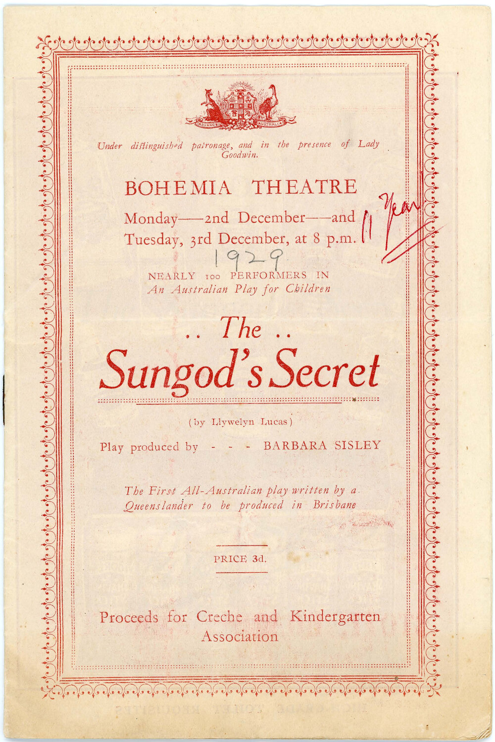The Sungod's Secret by Llewelyn Lucas at the Bohemia Theatre, Brisbane, QLD.