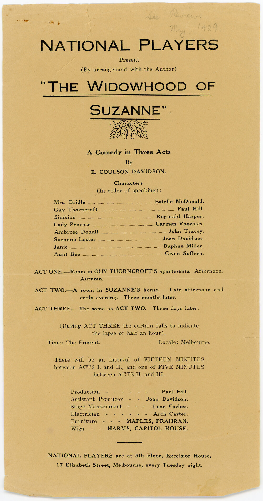 The Widowhood of Suzanne, A Comedy in Three Acts, 1929