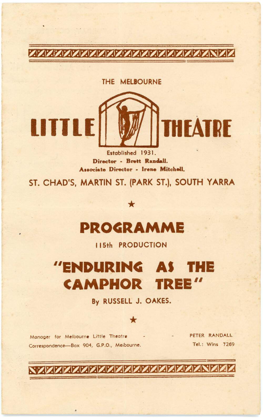 The Melbourne Little Theatre presents "Enduring as the Camphor Tree"