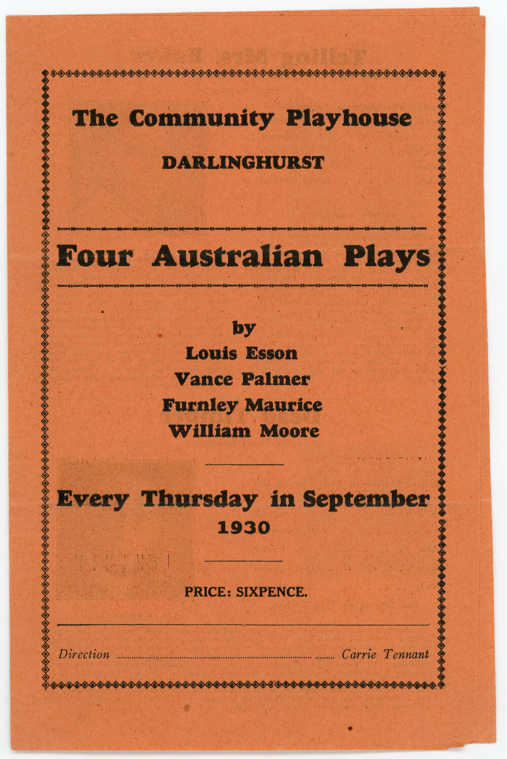 The Community Playhouse Darlinghurst present "Four Australian Plays", 1930