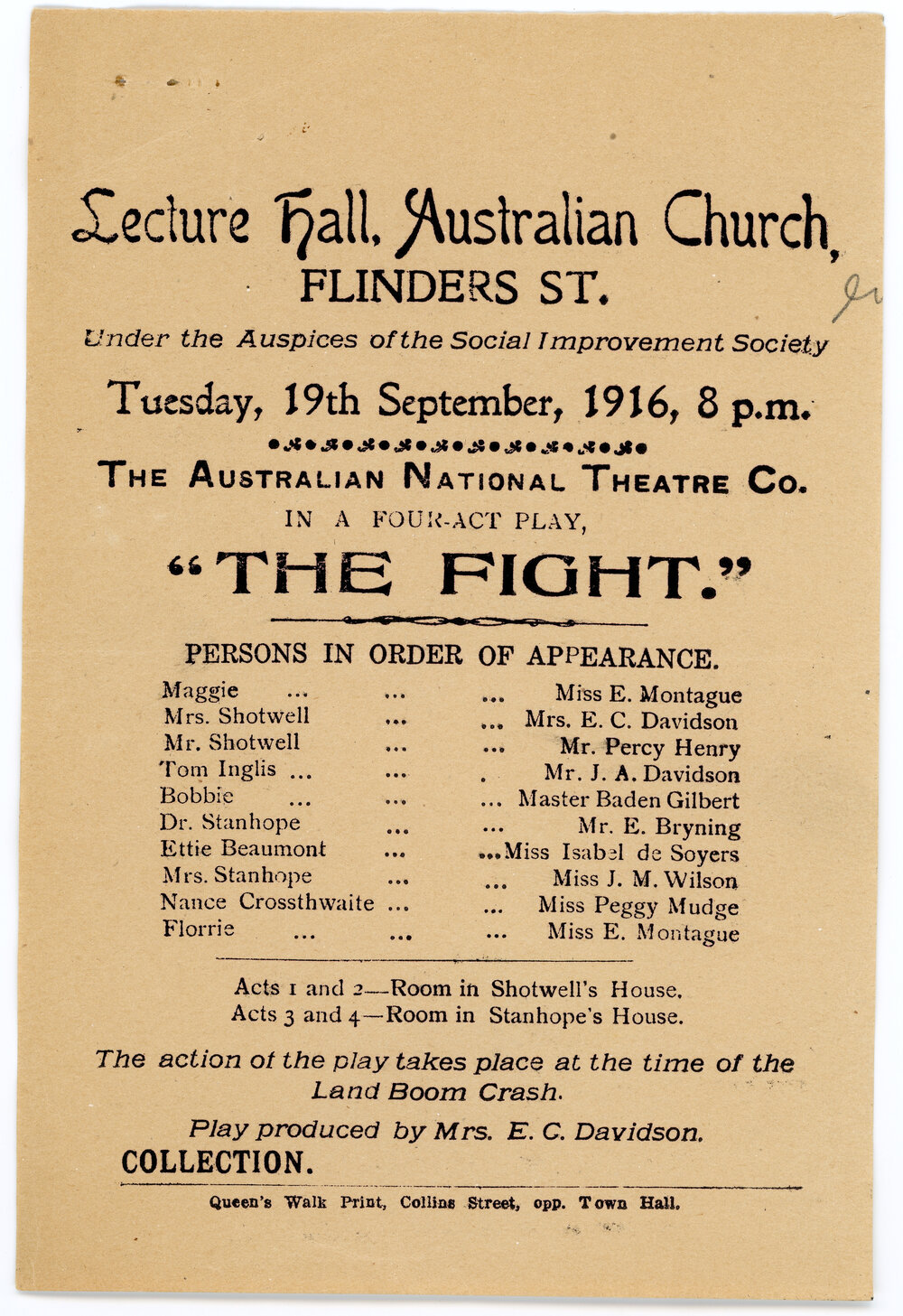 Australian National Theatre Co.  presents "The Fight", 1916