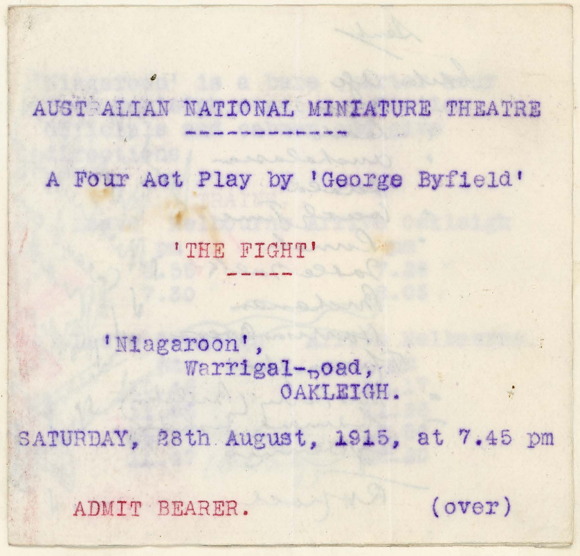 Ticket: Australian National Miniature Theatre presents "The Fight", 1915