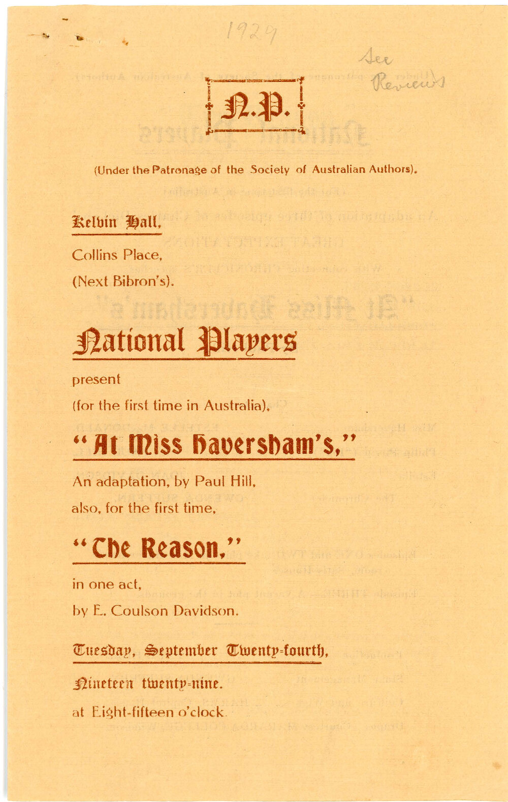 National Players present "At Miss Herversham's" and "The Reason"