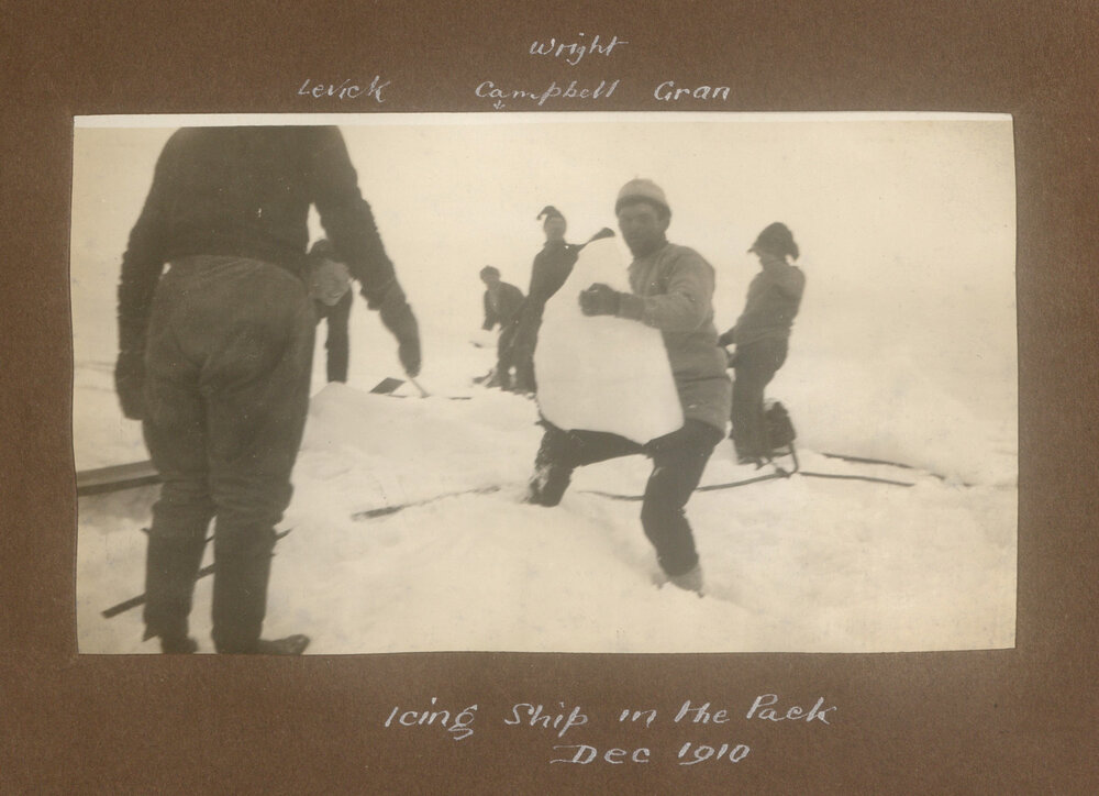 Levick, Campbell, Wright &amp; Gran icing the Terra Nova in the pack ice