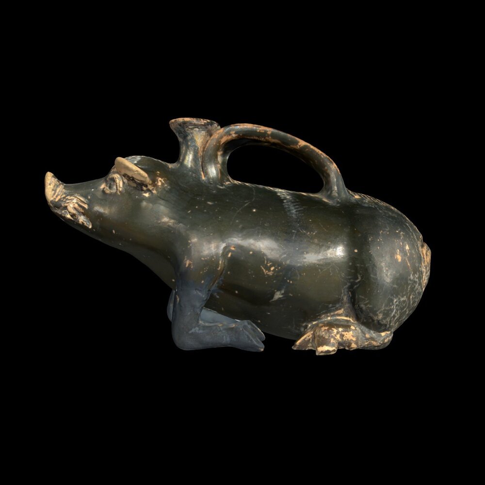 MA1965.2.1 Black Glaze boar askos