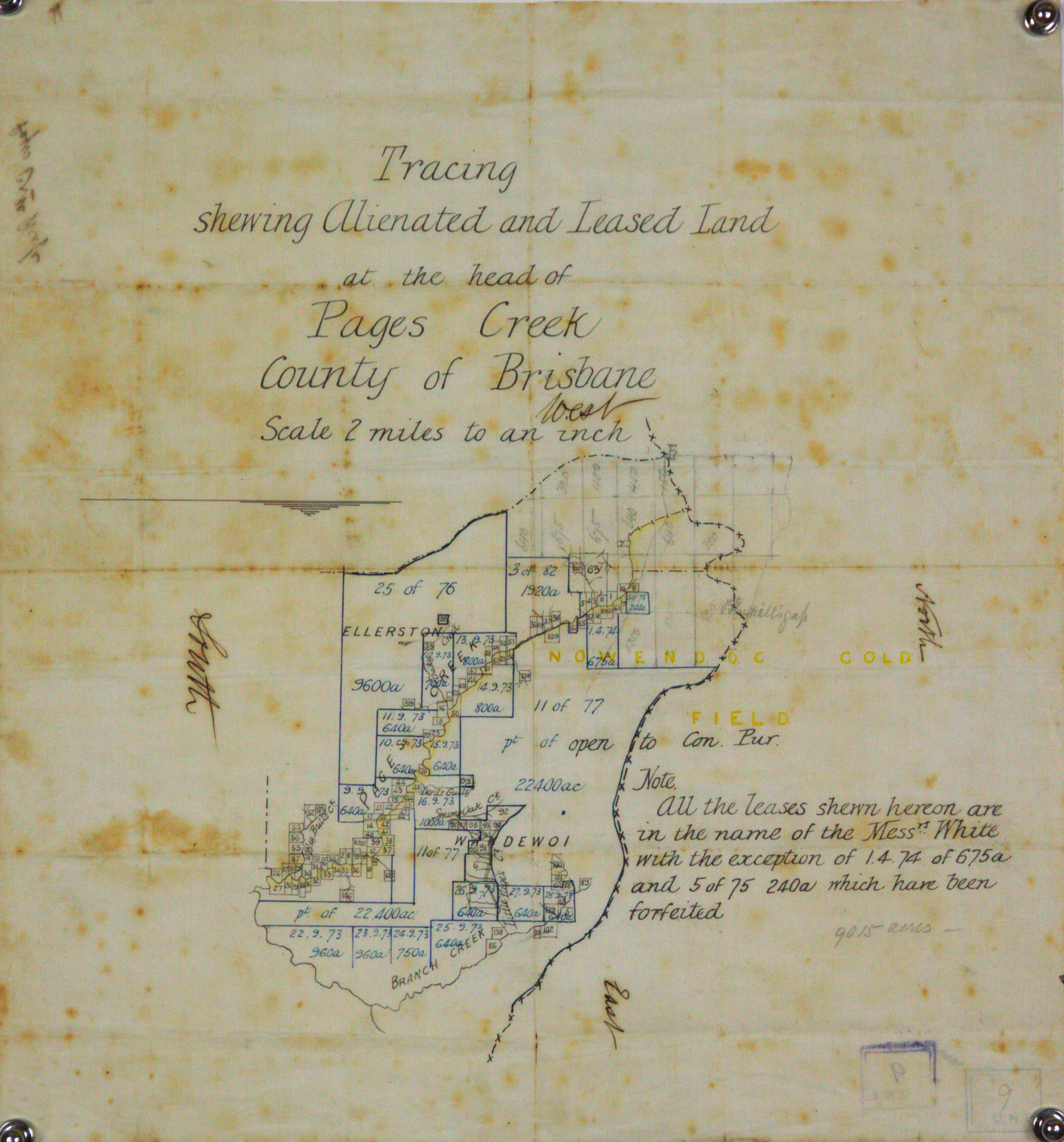 Pages Creek: tracing showing alienated and leased land at head of Pages Creek in name of White