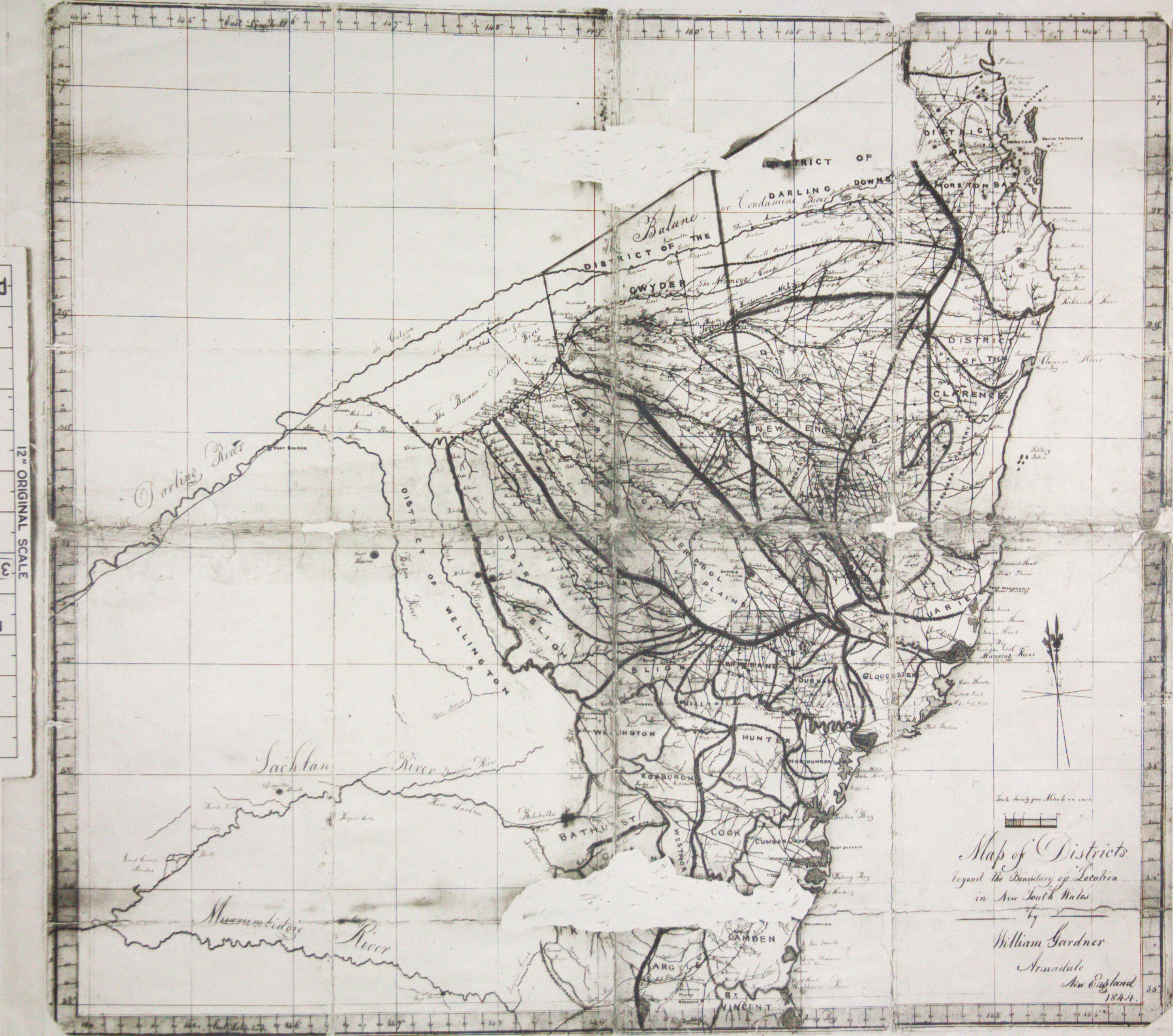 Map districts beyond the boundary location, New South Wales, drawn in Armidale, New England (copy)
