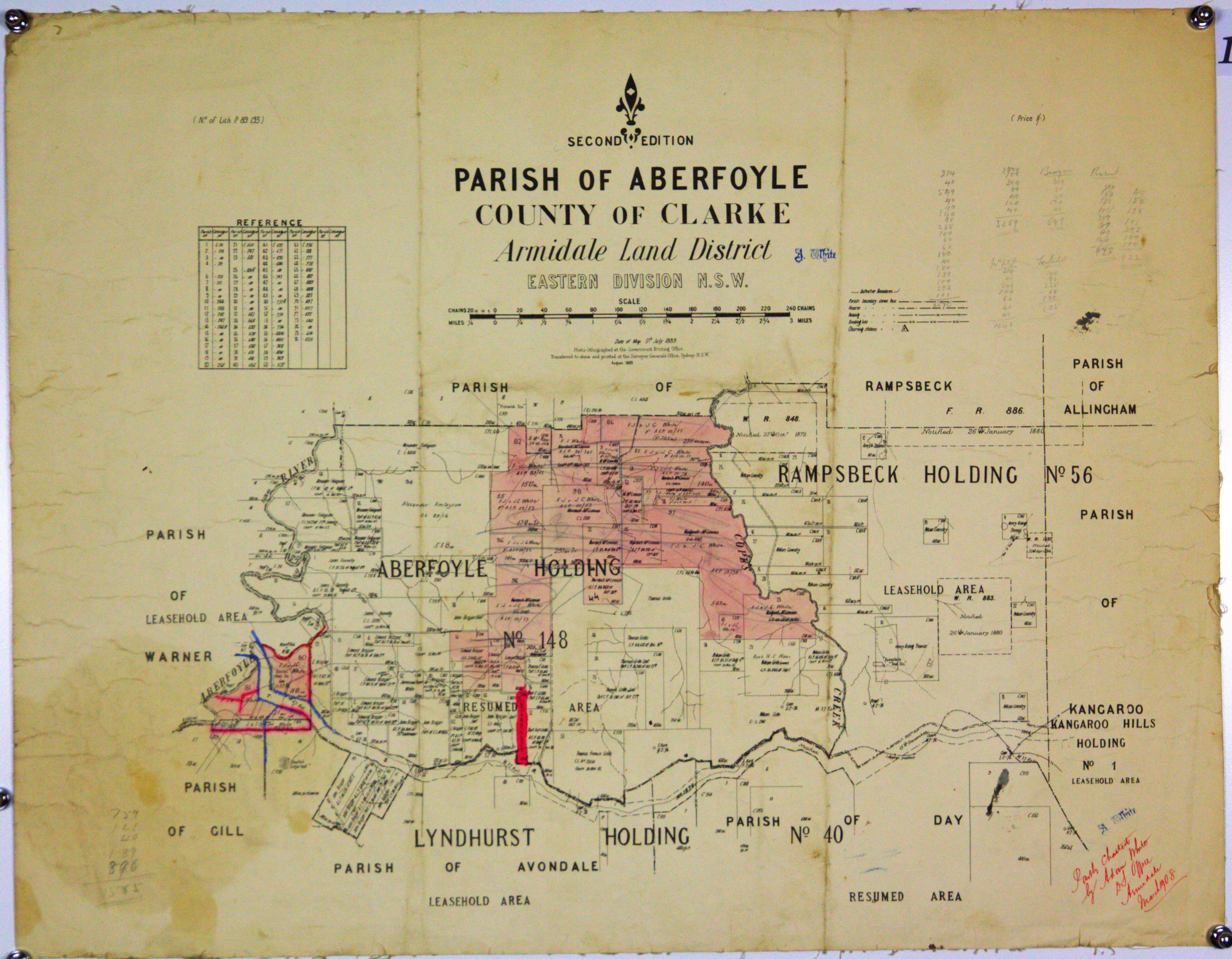 Shows White family holdings. By A. White, District Survey Office, Armidale March 1908