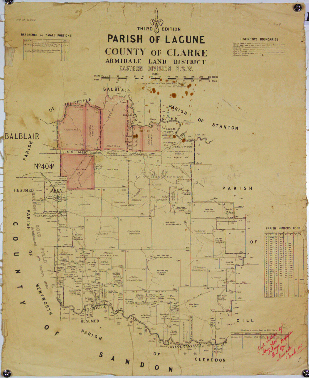 Parish of Lagune, County of Clarke, Armidale Land District, showing White holdings as at 5/3/1908