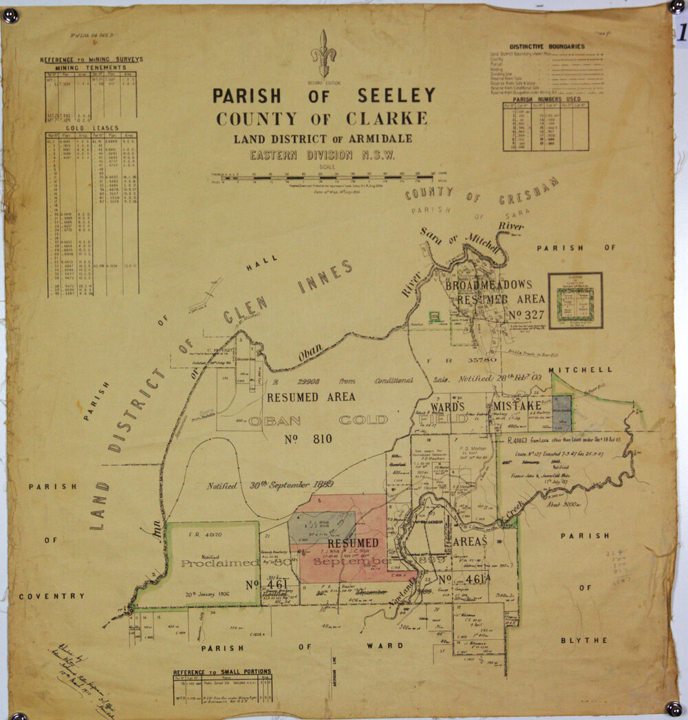 Parish of Seeley, County of Clarke, Land District of Armidale, showing White holdings as at 10/3/1910