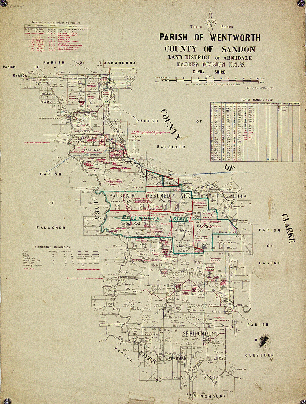 Shows Greenhills estate and other holdings in Guyra shire