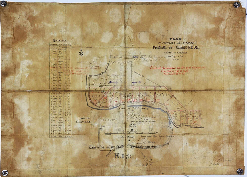 Plan of portions 3 to 19 at Bundarra exhibited at a land sale, Armidale 19/8/1861