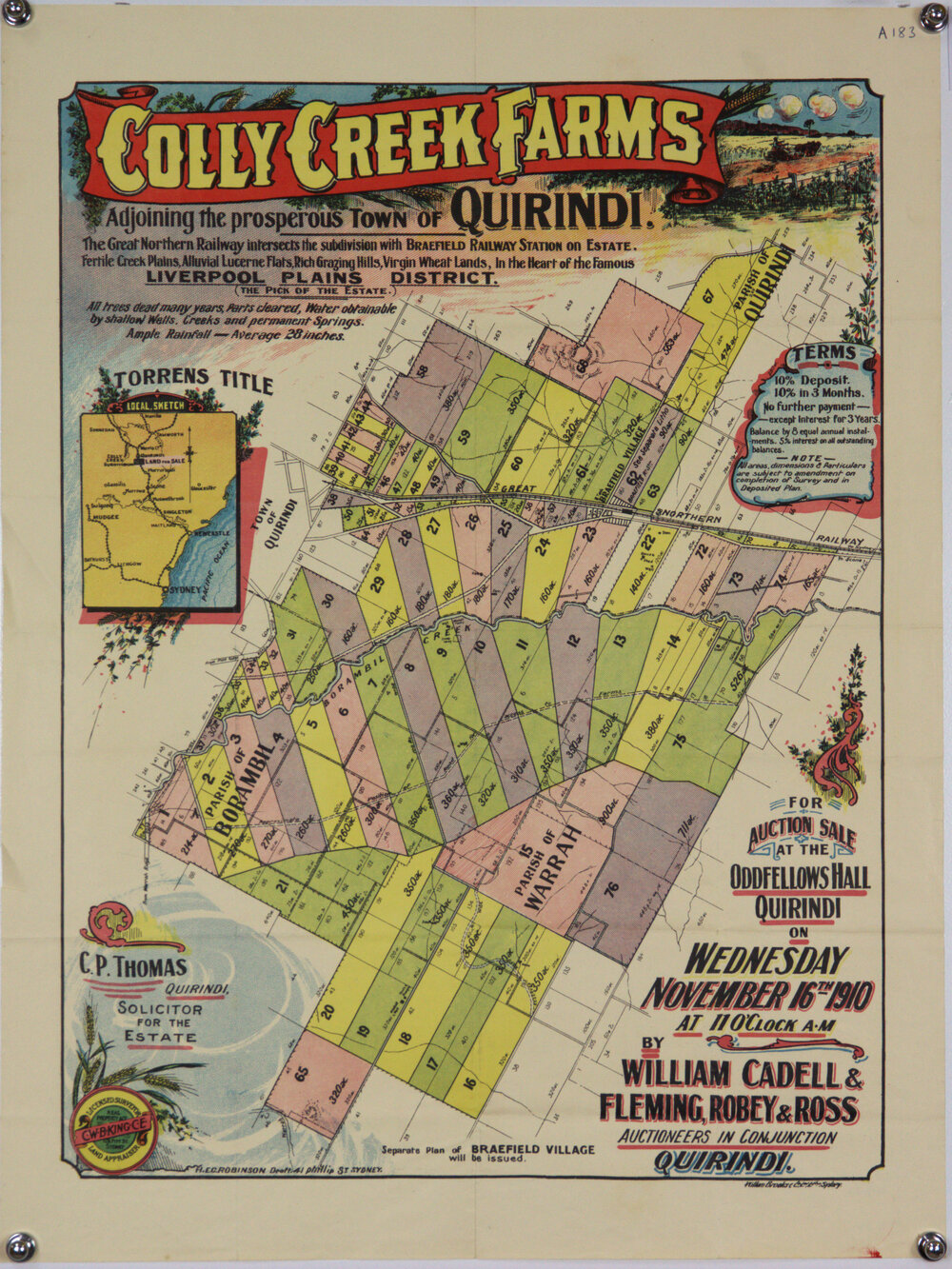 Colly Creek Farms, subdivision sales map, 1910