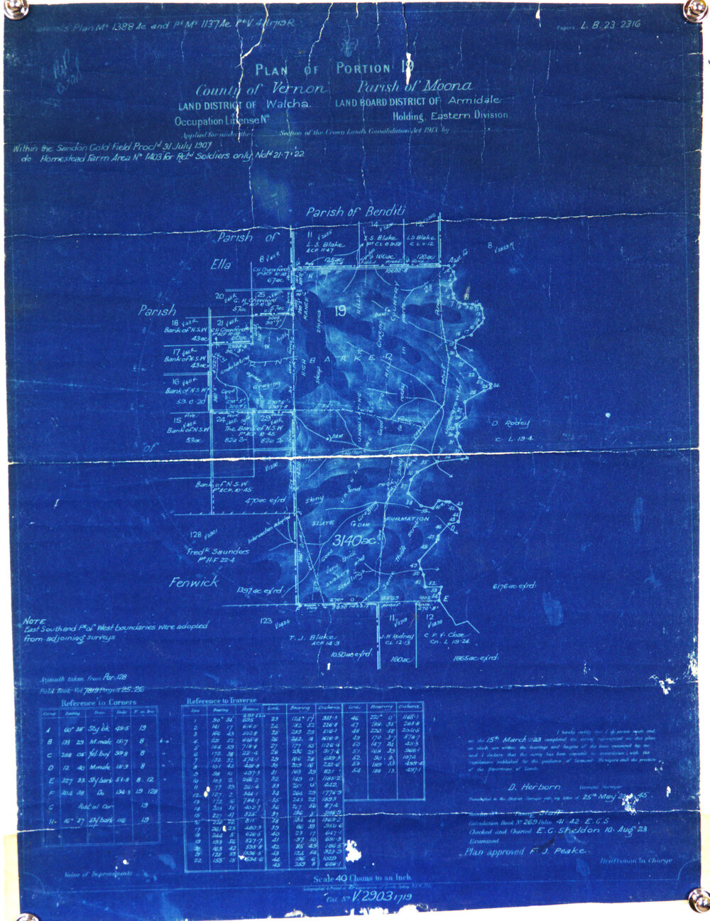 Plan of portion 19 County of Vernon, Parish of Moona, for Retired Soldiers only 