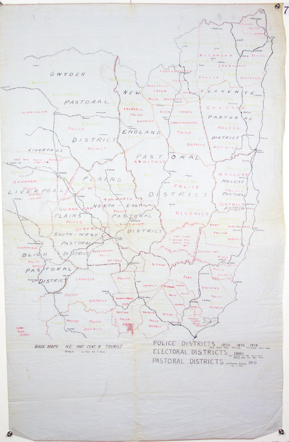 N.E. NSW. Composite map based on a tourist map (N.E. and CENT N.) and showing police districts 1850, 1872,1878, electoral districts 1881, pastoral districts 1875.
