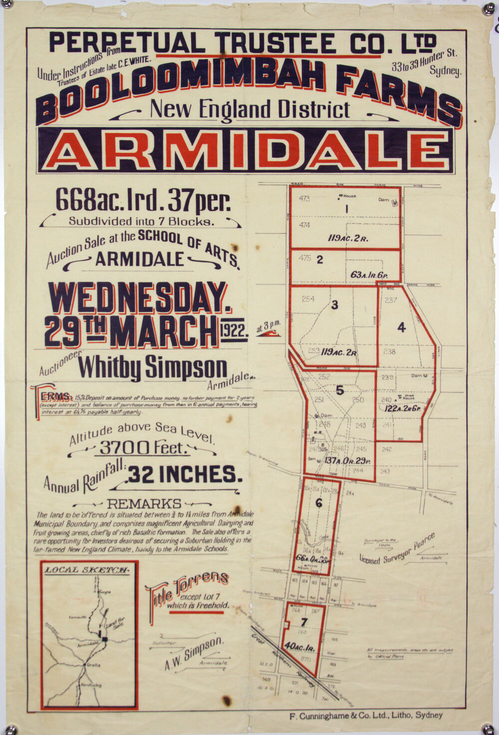 Auctioneer's advertisement re: sale of lots of subdivision of Tilbuster, Bally Glass andClark Hill Estates