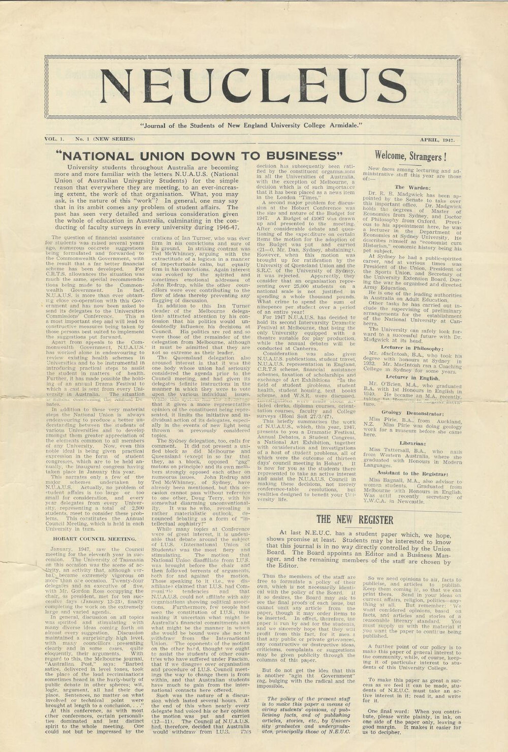 Neucleus, Volume 1 Issue 1, April 1947