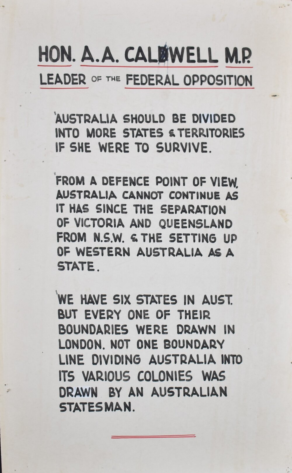 Poster - Quotes attributed to Hon A.A. Caldwell