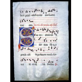 Parchment Leaf containing decorated initial 'S' from a gradual
