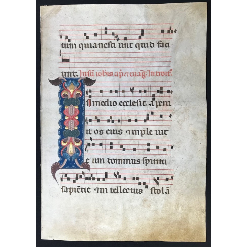 Leaf containing ornamental initial 'I' from a gradual
