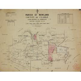 Parish of Nowland, County of Clarke, Land District of Armidale.  Shows White holdings as at 4/3/1908