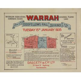 "Warrah" Auctioneer's sketch of Lots 21,22,23 and incl. a general description of the lots, Aust. Ag. Co.Estate