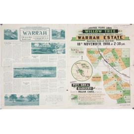 Warrah Estate, Willow tree. Auctioneer's sketch with general description of property and Lots 1-38 Aust Ag Co 