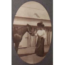 [A woman and horse, Saumarez Stables]