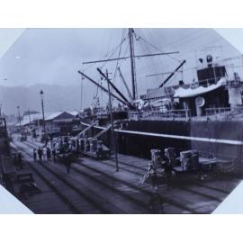 Unloading cargo from the Kumano Maru at Yokohama?