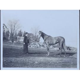 Unidentified woman standing with horse