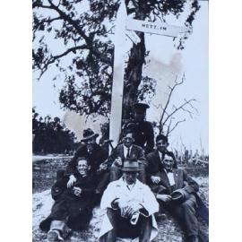 Six men at Metz Sign, east of Armidale, NSW