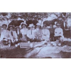 Group of nine people on a picnic