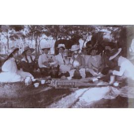 Group of nine people on a picnic