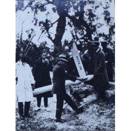 Group of men with the Metz sign, east of Armidale, NSW