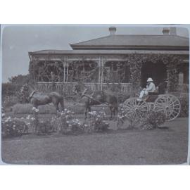 Man in a carriage pulled by two horses