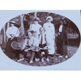 Two men and four women ready for tennis