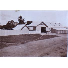 Unidentified child and horse outside the stables