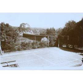 Overhead view of tennis court