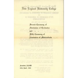 Programme of Second Ceremony of Admission of Graduates at NEUC, 25 April 1942