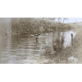 Group of unidentified swimmers in a creek