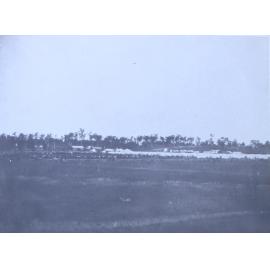 Army tent encampment from a distance