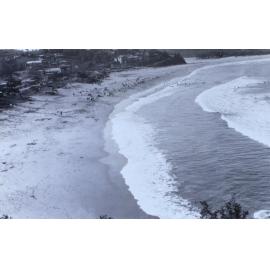 View looking down at a beach